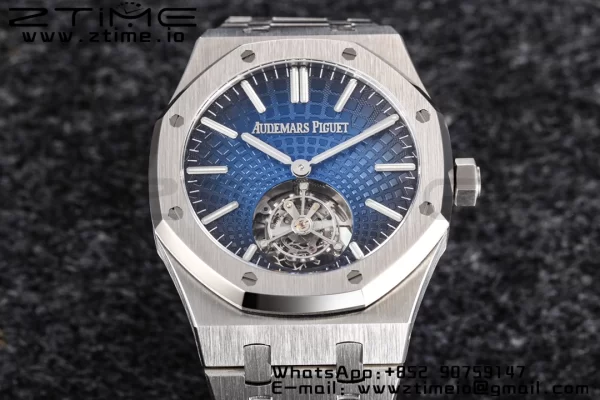 AP Royal Oak 2018 SIHH SS Tourbillon R8F Graduated Dark Blue Sunburst Tapisserie Dial on SS Bracelet Flying Tourb - Super Clone Watch | 1:1 Best Version