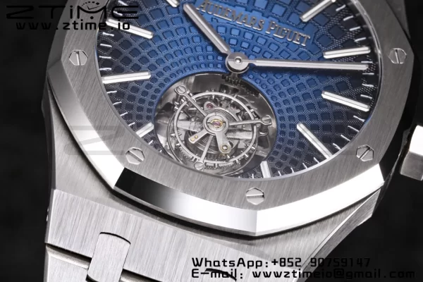 AP Royal Oak 2018 SIHH SS Tourbillon R8F Graduated Dark Blue Sunburst Tapisserie Dial on SS Bracelet Flying Tourb - Super Clone Watch | 1:1 Best Version