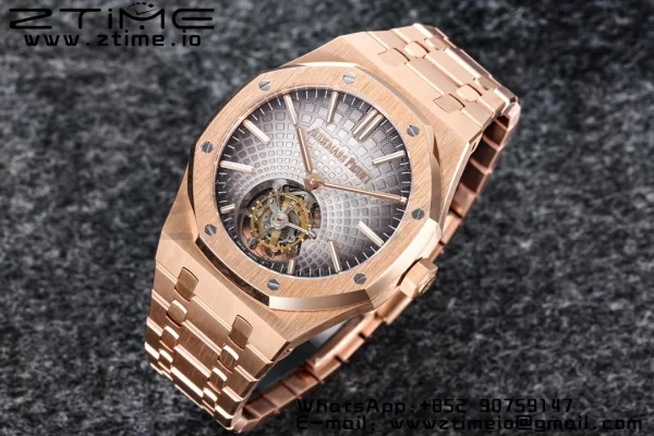 AP Royal Oak 2018 SIHH RG Tourbillon R8F Graduated Gray Sunburst Tapisserie Dial on RG Bracelet Flying Tourb - Super Clone Watch | 1:1 Best Version