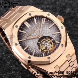 AP Royal Oak 2018 SIHH RG Tourbillon R8F Graduated Gray Sunburst Tapisserie Dial on RG Bracelet Flying Tourb - Super Clone Watch | 1:1 Best Version