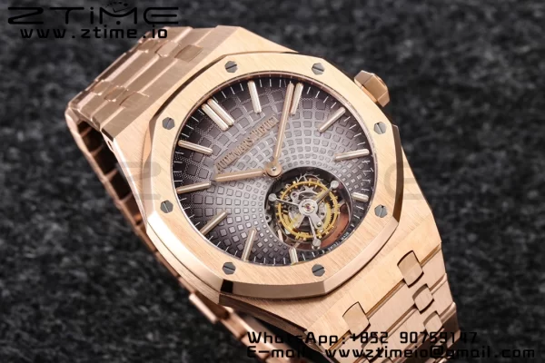 AP Royal Oak 2018 SIHH RG Tourbillon R8F Graduated Gray Sunburst Tapisserie Dial on RG Bracelet Flying Tourb - Super Clone Watch | 1:1 Best Version