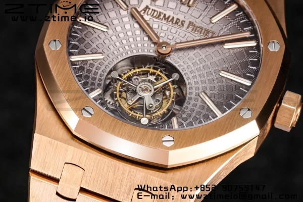 AP Royal Oak 2018 SIHH RG Tourbillon R8F Graduated Gray Sunburst Tapisserie Dial on RG Bracelet Flying Tourb - Super Clone Watch | 1:1 Best Version