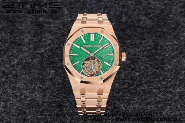 AP Royal Oak 2018 SIHH RG Tourbillon R8F Green Sunburst Tapisserie Dial on RG Bracelet Flying Tourb - Super Clone Watch | 1:1 Best Version