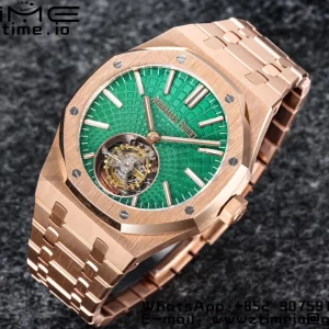 AP Royal Oak 2018 SIHH RG Tourbillon R8F Green Sunburst Tapisserie Dial on RG Bracelet Flying Tourb - Super Clone Watch | 1:1 Best Version