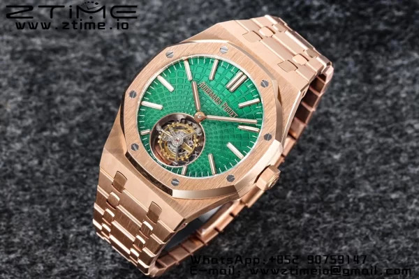 AP Royal Oak 2018 SIHH RG Tourbillon R8F Green Sunburst Tapisserie Dial on RG Bracelet Flying Tourb - Super Clone Watch | 1:1 Best Version