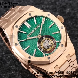 AP Royal Oak 2018 SIHH RG Tourbillon R8F Green Sunburst Tapisserie Dial on RG Bracelet Flying Tourb - Super Clone Watch | 1:1 Best Version