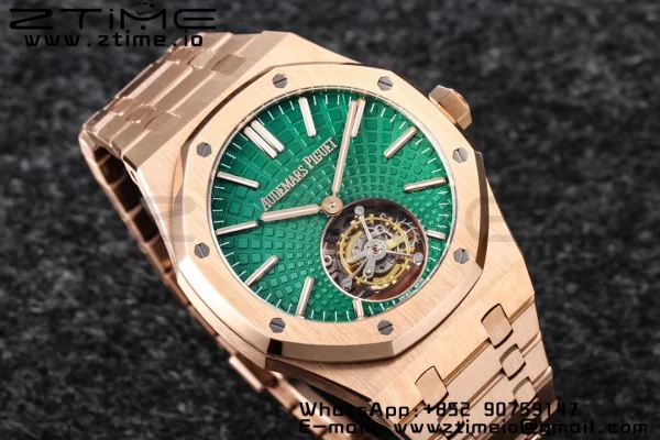 AP Royal Oak 2018 SIHH RG Tourbillon R8F Green Sunburst Tapisserie Dial on RG Bracelet Flying Tourb - Super Clone Watch | 1:1 Best Version