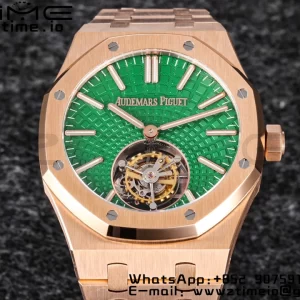 AP Royal Oak 2018 SIHH RG Tourbillon R8F Green Sunburst Tapisserie Dial on RG Bracelet Flying Tourb - Super Clone Watch | 1:1 Best Version