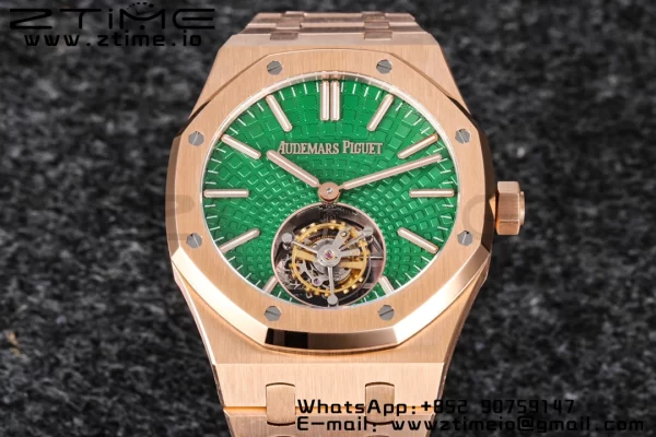 AP Royal Oak 2018 SIHH RG Tourbillon R8F Green Sunburst Tapisserie Dial on RG Bracelet Flying Tourb - Super Clone Watch | 1:1 Best Version