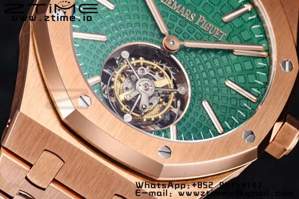 AP Royal Oak 2018 SIHH RG Tourbillon R8F Green Sunburst Tapisserie Dial on RG Bracelet Flying Tourb - Super Clone Watch | 1:1 Best Version