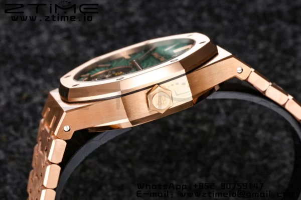 AP Royal Oak 2018 SIHH RG Tourbillon R8F Green Sunburst Tapisserie Dial on RG Bracelet Flying Tourb - Super Clone Watch | 1:1 Best Version