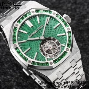 AP Royal Oak SIHH SS Tourbillon R8F Diamond Bezel Green Sunburst Tapisserie Dial on SS Bracelet V2 Flying Tourb - Super Clone Watch | 1:1 Best Version