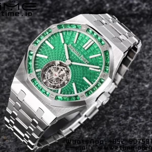 AP Royal Oak SIHH SS Tourbillon R8F Diamond Bezel Green Sunburst Tapisserie Dial on SS Bracelet V2 Flying Tourb - Super Clone Watch | 1:1 Best Version