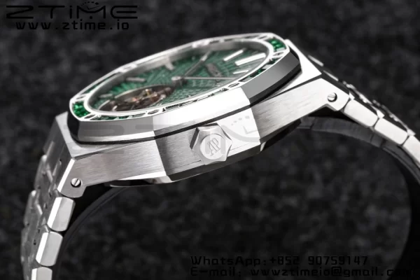 AP Royal Oak SIHH SS Tourbillon R8F Diamond Bezel Green Sunburst Tapisserie Dial on SS Bracelet V2 Flying Tourb - Super Clone Watch | 1:1 Best Version