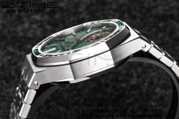AP Royal Oak SIHH SS Tourbillon R8F Diamond Bezel Green Sunburst Tapisserie Dial on SS Bracelet V2 Flying Tourb - Super Clone Watch | 1:1 Best Version