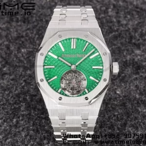 AP Royal Oak SIHH SS Tourbillon R8F Green Sunburst Tapisserie Dial on SS Bracelet V2 Flying Tourb - Super Clone Watch | 1:1 Best Version