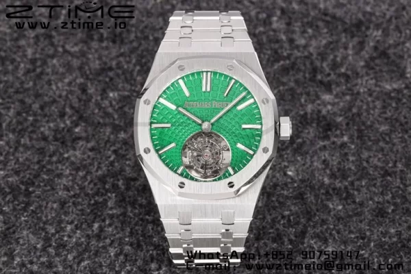AP Royal Oak SIHH SS Tourbillon R8F Green Sunburst Tapisserie Dial on SS Bracelet V2 Flying Tourb - Super Clone Watch | 1:1 Best Version