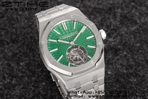 AP Royal Oak SIHH SS Tourbillon R8F Green Sunburst Tapisserie Dial on SS Bracelet V2 Flying Tourb - Super Clone Watch | 1:1 Best Version