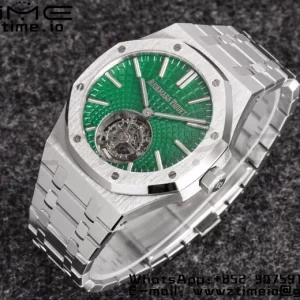 AP Royal Oak SIHH SS Tourbillon R8F Green Sunburst Tapisserie Dial on SS Bracelet V2 Flying Tourb - Super Clone Watch | 1:1 Best Version