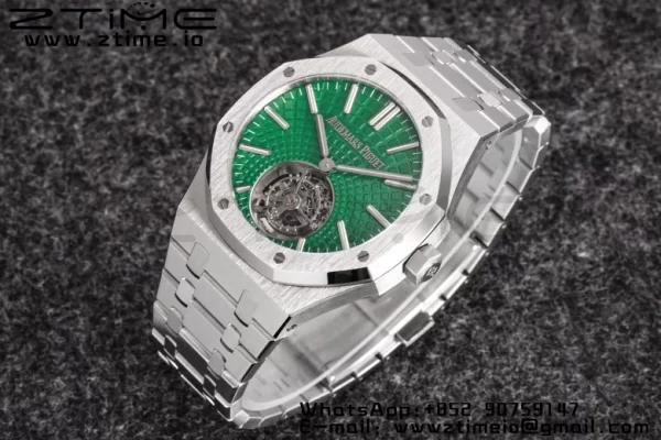 AP Royal Oak SIHH SS Tourbillon R8F Green Sunburst Tapisserie Dial on SS Bracelet V2 Flying Tourb - Super Clone Watch | 1:1 Best Version