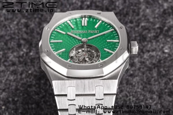 AP Royal Oak SIHH SS Tourbillon R8F Green Sunburst Tapisserie Dial on SS Bracelet V2 Flying Tourb - Super Clone Watch | 1:1 Best Version