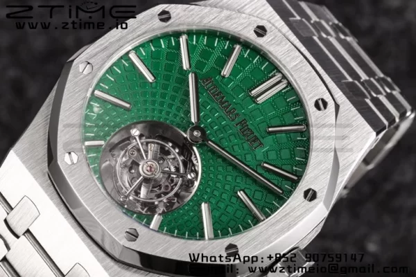 AP Royal Oak SIHH SS Tourbillon R8F Green Sunburst Tapisserie Dial on SS Bracelet V2 Flying Tourb - Super Clone Watch | 1:1 Best Version