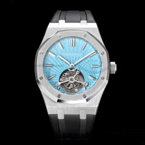 AP AP AP Royal Oak 2018 SIHH SS Tourbillon R8F Tiffany Sunburst Tapisserie Dial on Black Rubber Strap V3 - Super Clone Watch | 1:1 Best Version