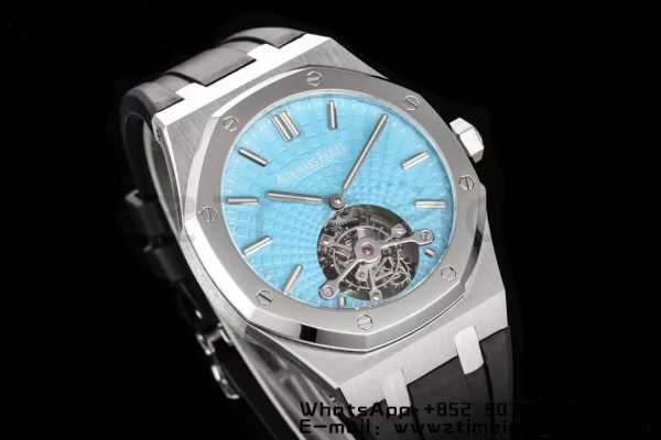 AP AP AP Royal Oak 2018 SIHH SS Tourbillon R8F Tiffany Sunburst Tapisserie Dial on Black Rubber Strap V3 - Super Clone Watch | 1:1 Best Version