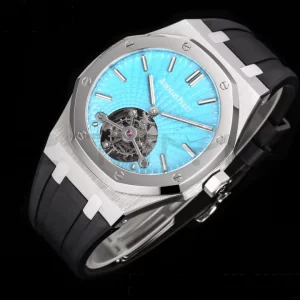 AP AP AP Royal Oak 2018 SIHH SS Tourbillon R8F Tiffany Sunburst Tapisserie Dial on Black Rubber Strap V3 - Super Clone Watch | 1:1 Best Version