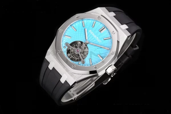 AP AP AP Royal Oak 2018 SIHH SS Tourbillon R8F Tiffany Sunburst Tapisserie Dial on Black Rubber Strap V3 - Super Clone Watch | 1:1 Best Version