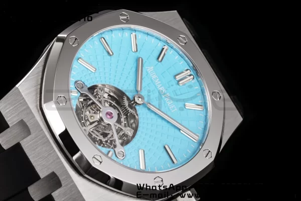 AP AP AP Royal Oak 2018 SIHH SS Tourbillon R8F Tiffany Sunburst Tapisserie Dial on Black Rubber Strap V3 - Super Clone Watch | 1:1 Best Version
