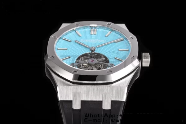 AP AP AP Royal Oak 2018 SIHH SS Tourbillon R8F Tiffany Sunburst Tapisserie Dial on Black Rubber Strap V3 - Super Clone Watch | 1:1 Best Version