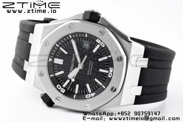 AP Royal Oak Offshore Diver 15703 APSF 1:1 Best Edition Black Dial on Black Rubber Strap SA3120 Super Clone V2 - Super Clone Watch | 1:1 Best Version