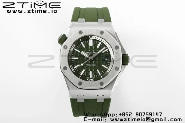 AP Royal Oak Offshore Diver 15710 APSF 1:1 Best Edition Green Dial on Green Rubber Strap SA3120 Super Clone V2 - Super Clone Watch | 1:1 Best Version