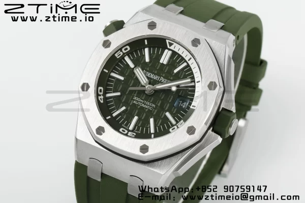 AP Royal Oak Offshore Diver 15710 APSF 1:1 Best Edition Green Dial on Green Rubber Strap SA3120 Super Clone V2 - Super Clone Watch | 1:1 Best Version