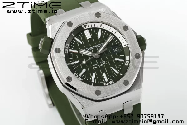 AP Royal Oak Offshore Diver 15710 APSF 1:1 Best Edition Green Dial on Green Rubber Strap SA3120 Super Clone V2 - Super Clone Watch | 1:1 Best Version