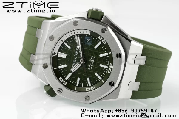 AP Royal Oak Offshore Diver 15710 APSF 1:1 Best Edition Green Dial on Green Rubber Strap SA3120 Super Clone V2 - Super Clone Watch | 1:1 Best Version