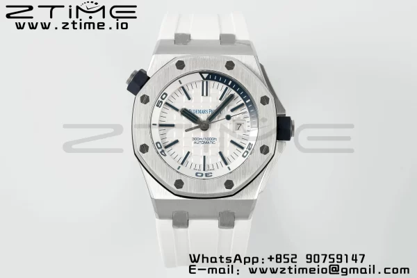 AP Royal Oak Offshore Diver 15710 APSF 1:1 Best Edition White Dial on White Rubber Strap SA3120 Super Clone V2 - Super Clone Watch | 1:1 Best Version