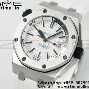 AP Royal Oak Offshore Diver 15710 APSF 1:1 Best Edition White Dial on White Rubber Strap SA3120 Super Clone V2 - Super Clone Watch | 1:1 Best Version