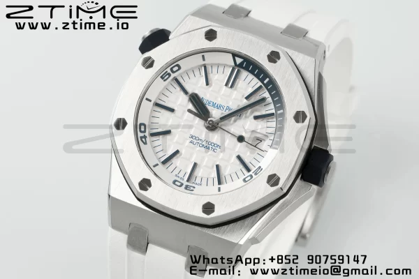 AP Royal Oak Offshore Diver 15710 APSF 1:1 Best Edition White Dial on White Rubber Strap SA3120 Super Clone V2 - Super Clone Watch | 1:1 Best Version