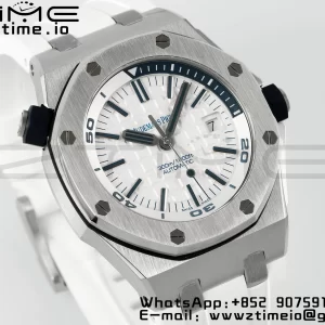AP Royal Oak Offshore Diver 15710 APSF 1:1 Best Edition White Dial on White Rubber Strap SA3120 Super Clone V2 - Super Clone Watch | 1:1 Best Version