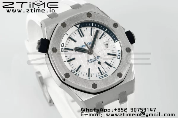 AP Royal Oak Offshore Diver 15710 APSF 1:1 Best Edition White Dial on White Rubber Strap SA3120 Super Clone V2 - Super Clone Watch | 1:1 Best Version