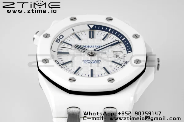 AP Royal Oak Offshore Diver 15707 White Ceramic APSF 1:1 Best Edition SA3120 Super Clone - Super Clone Watch | 1:1 Best Version