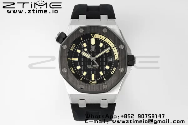 AP Royal Oak Offshore Diver 15720 SS APSF 1:1 Best Edition Black Dial Ceramic Bezel on Black Rubber Strap A4308 Super Clone - Super Clone Watch | 1:1 Best Version