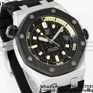 AP Royal Oak Offshore Diver 15720 SS APSF 1:1 Best Edition Black Dial Ceramic Bezel on Black Rubber Strap A4308 Super Clone - Super Clone Watch | 1:1 Best Version
