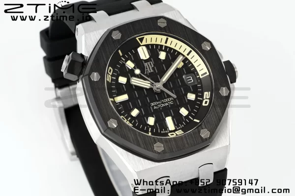 AP Royal Oak Offshore Diver 15720 SS APSF 1:1 Best Edition Black Dial Ceramic Bezel on Black Rubber Strap A4308 Super Clone - Super Clone Watch | 1:1 Best Version