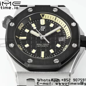 AP Royal Oak Offshore Diver 15720 SS APSF 1:1 Best Edition Black Dial Ceramic Bezel on Black Rubber Strap A4308 Super Clone - Super Clone Watch | 1:1 Best Version