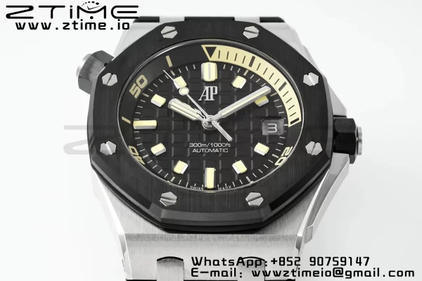 AP Royal Oak Offshore Diver 15720 SS APSF 1:1 Best Edition Black Dial Ceramic Bezel on Black Rubber Strap A4308 Super Clone - Super Clone Watch | 1:1 Best Version
