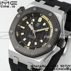 AP Royal Oak Offshore Diver 15720 SS APSF 1:1 Best Edition Black Dial Ceramic Bezel on Black Rubber Strap A4308 Super Clone - Super Clone Watch | 1:1 Best Version