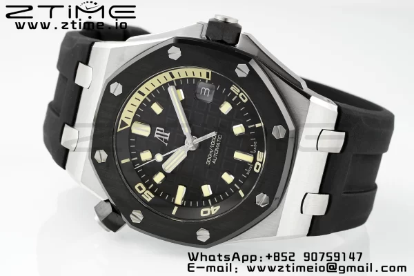 AP Royal Oak Offshore Diver 15720 SS APSF 1:1 Best Edition Black Dial Ceramic Bezel on Black Rubber Strap A4308 Super Clone - Super Clone Watch | 1:1 Best Version